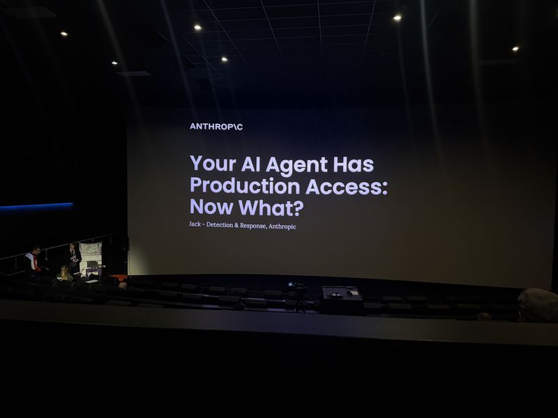 Slide: Title slide for Your AI Agent Has Production Access Now What by Jack from Detection and Response at Anthropic