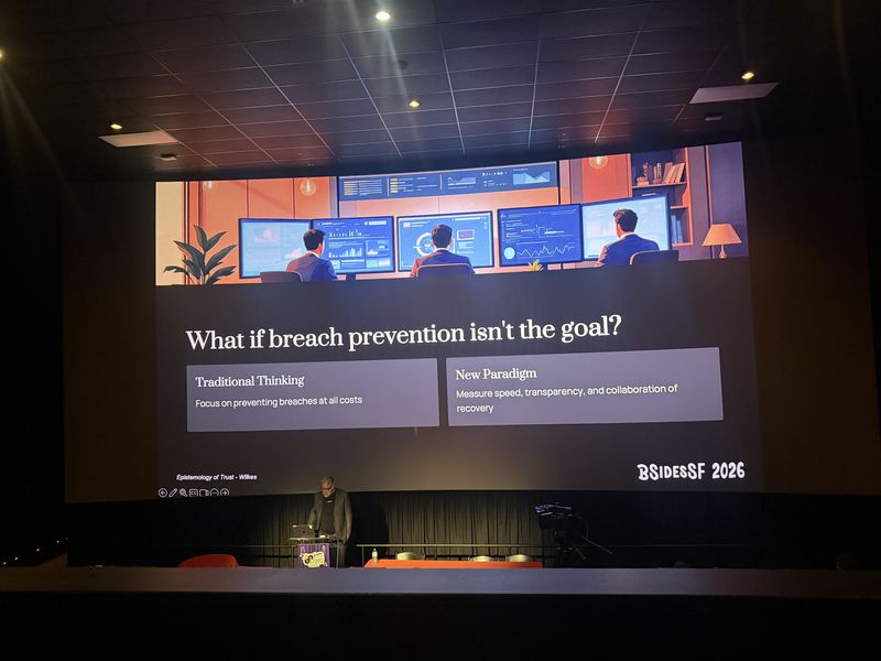 Slide: What if breach prevention is not the goal contrasts traditional breach-prevention thinking with a new paradigm focused on speed and recovery